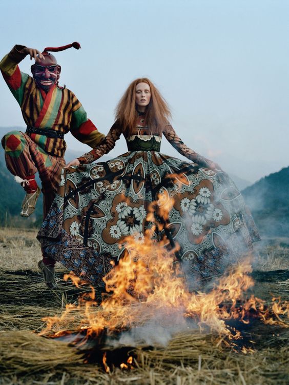Karen Elson wears Valentino at Kingdom of Bhutan by Walker for Vogue UK, May 2015